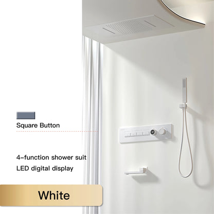 Luxury  black brass shower system wall-mounted LED digital display design Cold & hot dual-control 4-function ceiling shower Tap