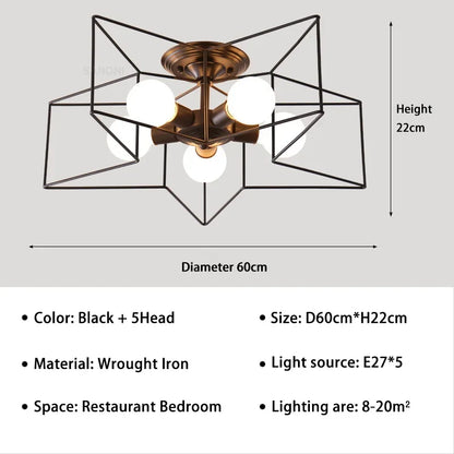 DecorBites™ Creative Star LED Ceiling Chandelier - Brushed Antique Gold Living Bedroom Lamp