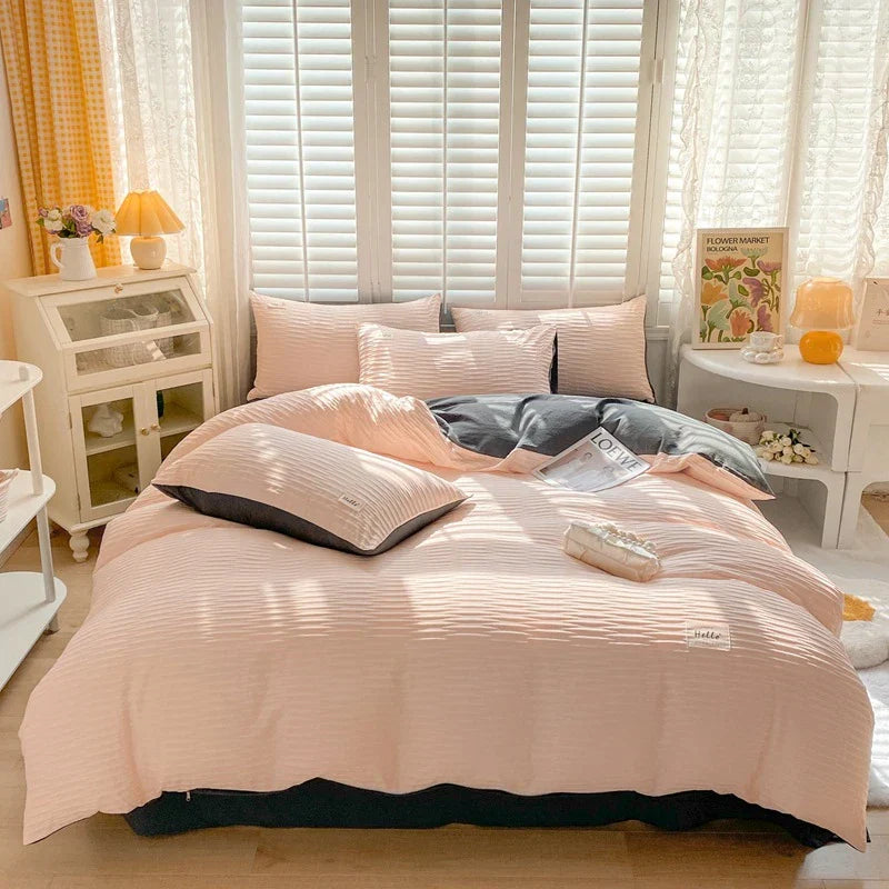 DecorBites™ Bubble Yarn Fabric Double-sided Duvet Cover Set with Sheets for Soft Comfort