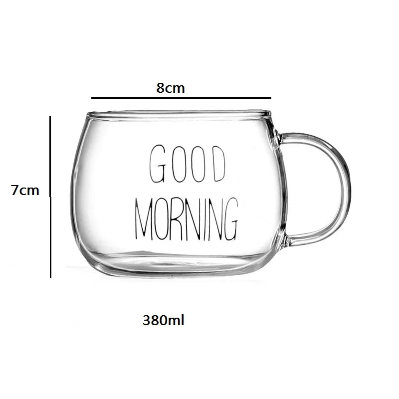 Decorbites™ Süße Brief-Glasbecher, 380ml: Erdbeerentee-Kaffee-Tasse, Frühstücks-Milch-Getränkeutensil