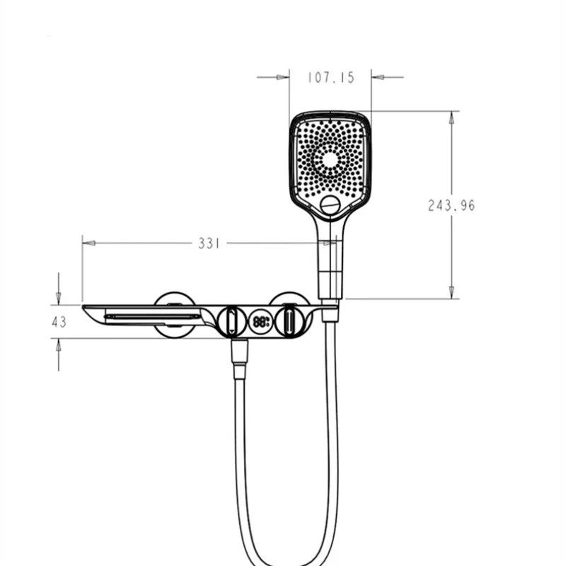 DecorBites™ Digital Display Black Waterfall Shower Mixer Wall Mount Brass Bathroom Taps