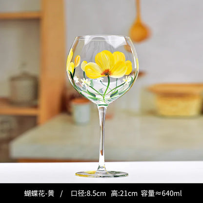 Decorbites™ Kristall-Handbemalter Blumen-Weinkelch - Chinesisches Antikes Rotweinglas