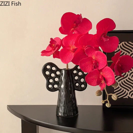 Decorbites™ Elefanten-Keramikvase mit Kunstblumen für die Wohnraumausstattung