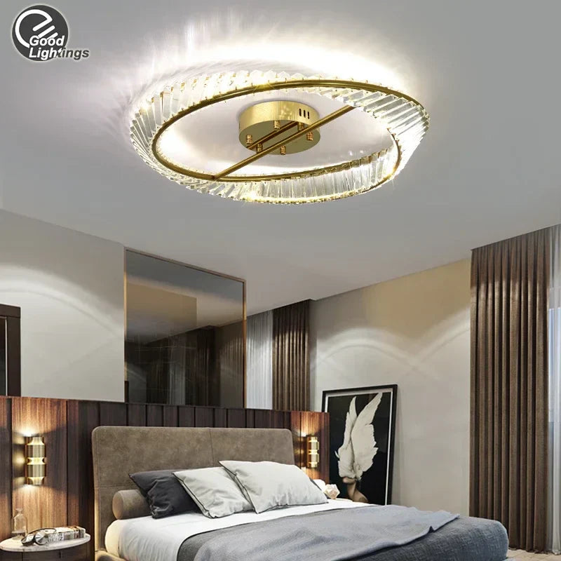 Decorbites™ Goldener Ring-Kristall-LED-Deckenleuchter für Schlafzimmer, Wohnzimmer und Flur