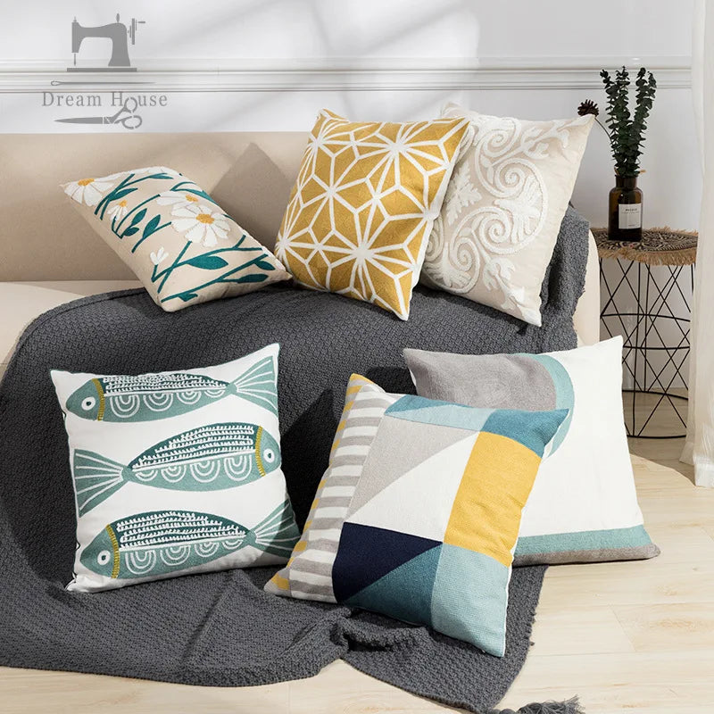 Decorbites™ Daisy Gelb Blumen Geometrisches Kissenbezug - Weiches Gemütliches Stickerei für das Wohnzimmer