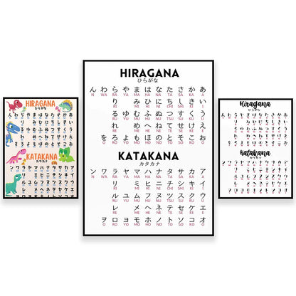 Decorbites™ Infografik-Poster zu japanischen Hiragana und Katakana, minimalistisches Design für Sprachlerner