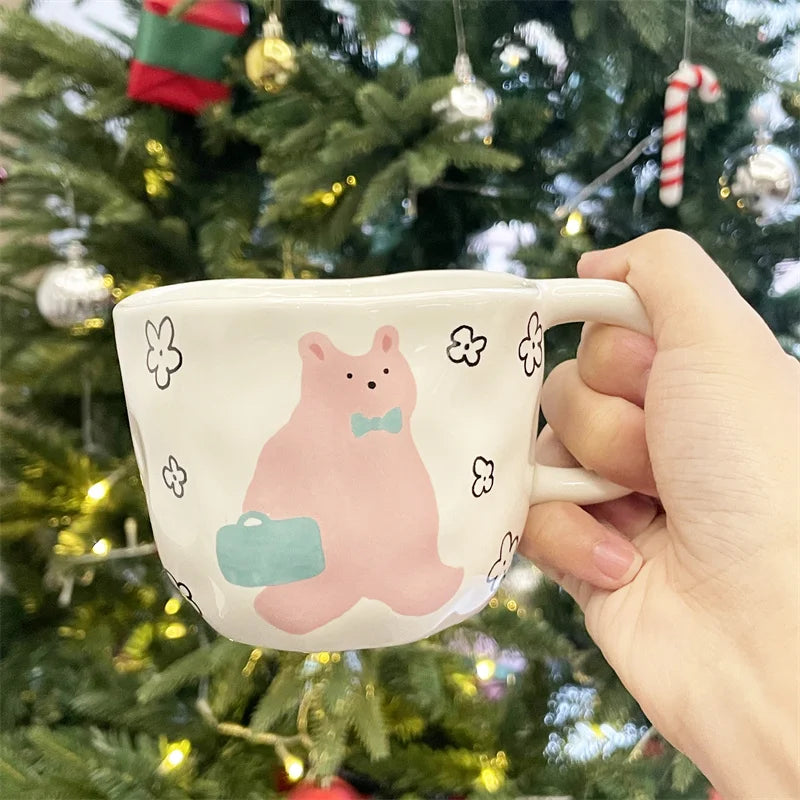 Decorbites™ Unregelmäßiger Keramischer Bärenbecher: Handgefertigte Kaffeetasse für Büro und Paare