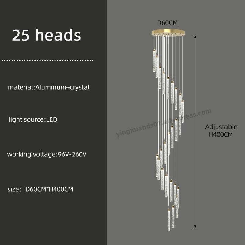 DecorBites™ Golden LED Crystal Chandelier for Living Room Staircase