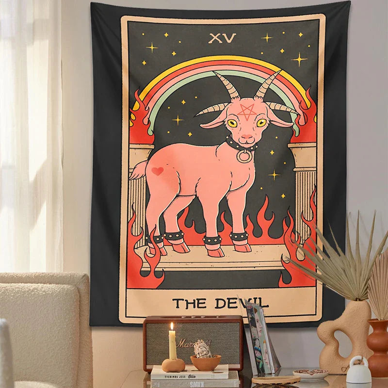 Decorbites™ Teufel Tarot Ziegen Wandhänger Tapisserie - Heimdekoration Hippie Studentenzimmer