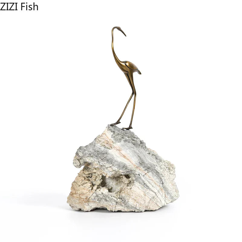 Decorbites™ Goldene Kranich-Skulptur: Moderne Schreibtisch-Dekoration und Handwerkskunst für Raumästhetik