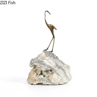 Decorbites™ Goldene Kranich-Skulptur: Moderne Schreibtisch-Dekoration und Handwerkskunst für Raumästhetik