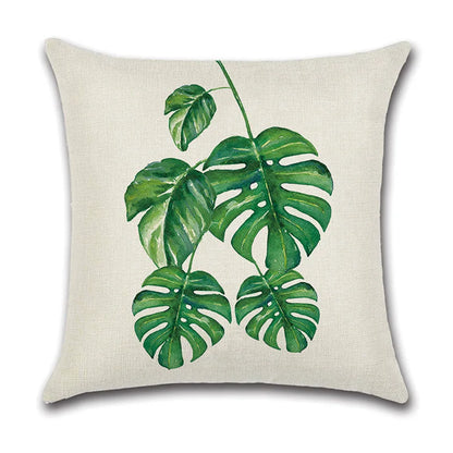 DecorBites™ Green Leaves Decorative Pillow Case - Simple Style Cotton Linen Sofa Cushion Cover