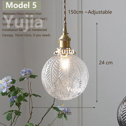 Vintage Green Glass Pendant Light With Brass Details