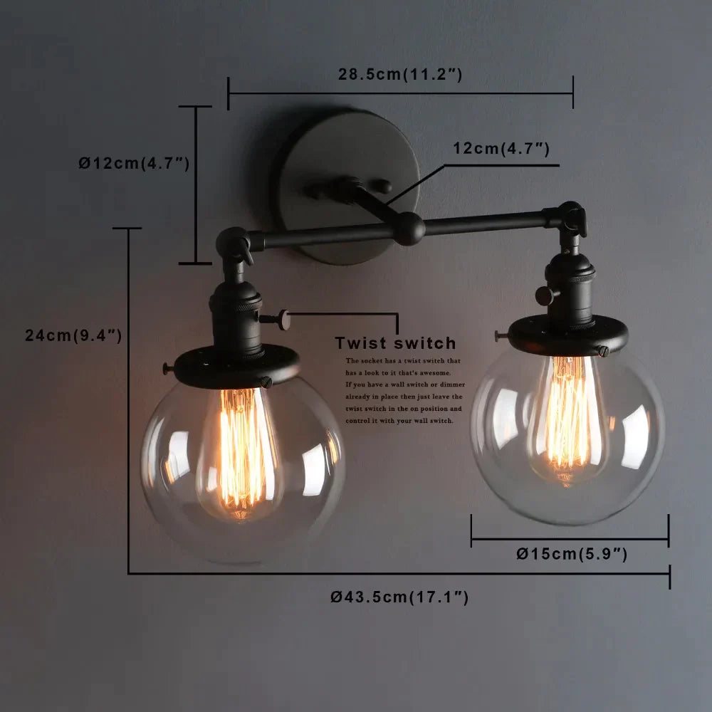 Decorbites™ Doppelt-Kugelkopf-Globus-Glas-Wandleuchte, moderne vintage Innenbeleuchtung