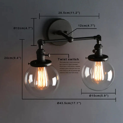 Decorbites™ Doppelt-Kugelkopf-Globus-Glas-Wandleuchte, moderne vintage Innenbeleuchtung