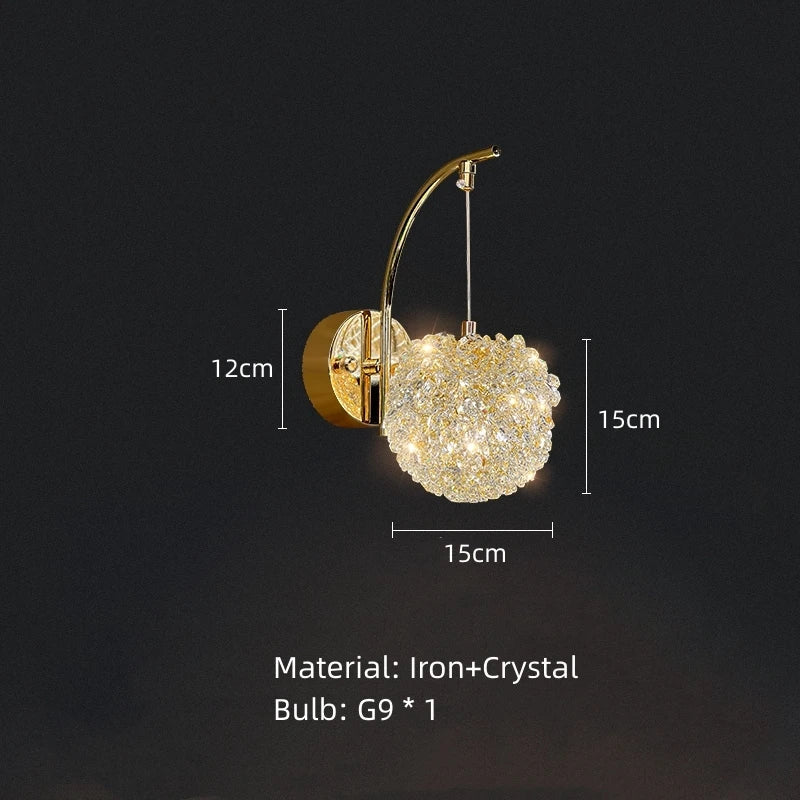DecorBites™ Crystal Wall Lamp: Gold Metal, G9 Bulb, Adjustable Wire Drop, Elegant Lighting