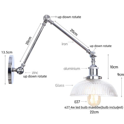 Decorbites™ Industrielles Loft Schwenkarm-LED-Wandleuchte Glas Vintage Spiegel-Lampe