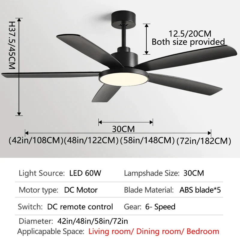 Decorbites™ Wohnzimmer-Deckenventilator mit Licht, Fernbedienung, 48-60 Zoll, LED, DC, 220V