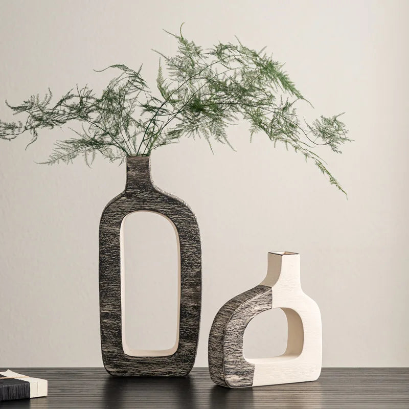 DecorBites™ Geometric Stripes Ceramic Flower Vase for Home Decoration and Flower Arrangements