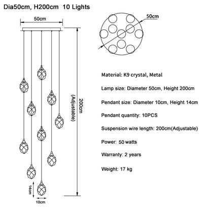 DecorBites™ Diamond Crystal Ball Chandelier LED Hanging Lamp Gold Fixture