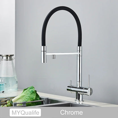 Decorbites™ Schwarz gefilterter Küchenarmatur Messing Doppelgriff Reines Wasser Mischbatterie