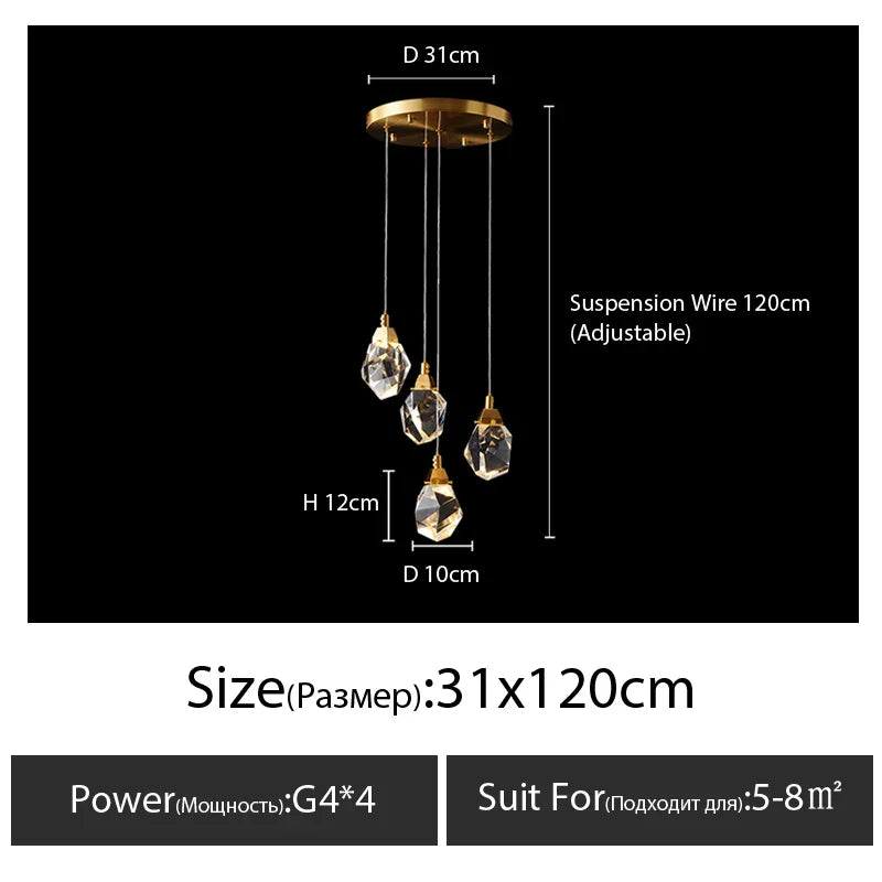 DecorBites™ Diamond Crystal Chandelier Staircase LED Golden Large Living Room Hall Lighting