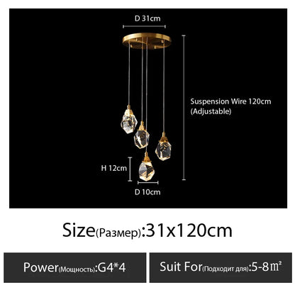 DecorBites™ Diamond Crystal Chandelier Staircase LED Golden Large Living Room Hall Lighting
