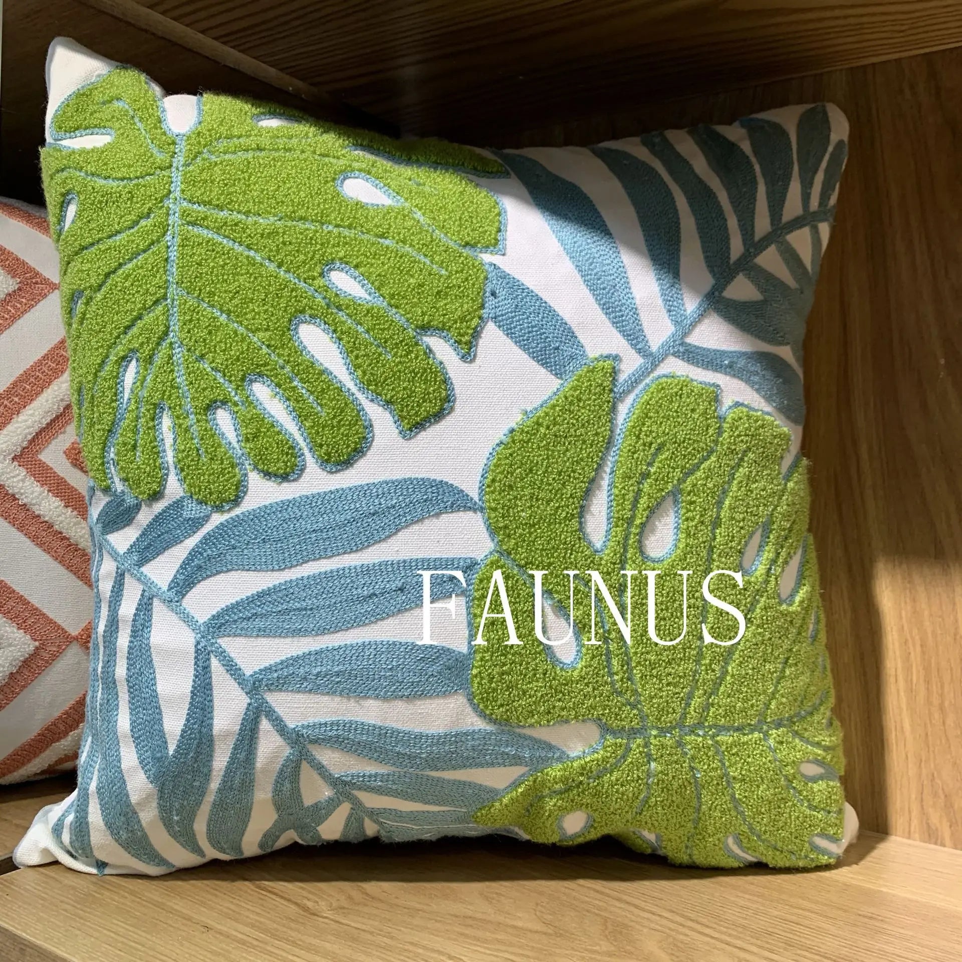 Leaf Embroidered Cotton Cushions