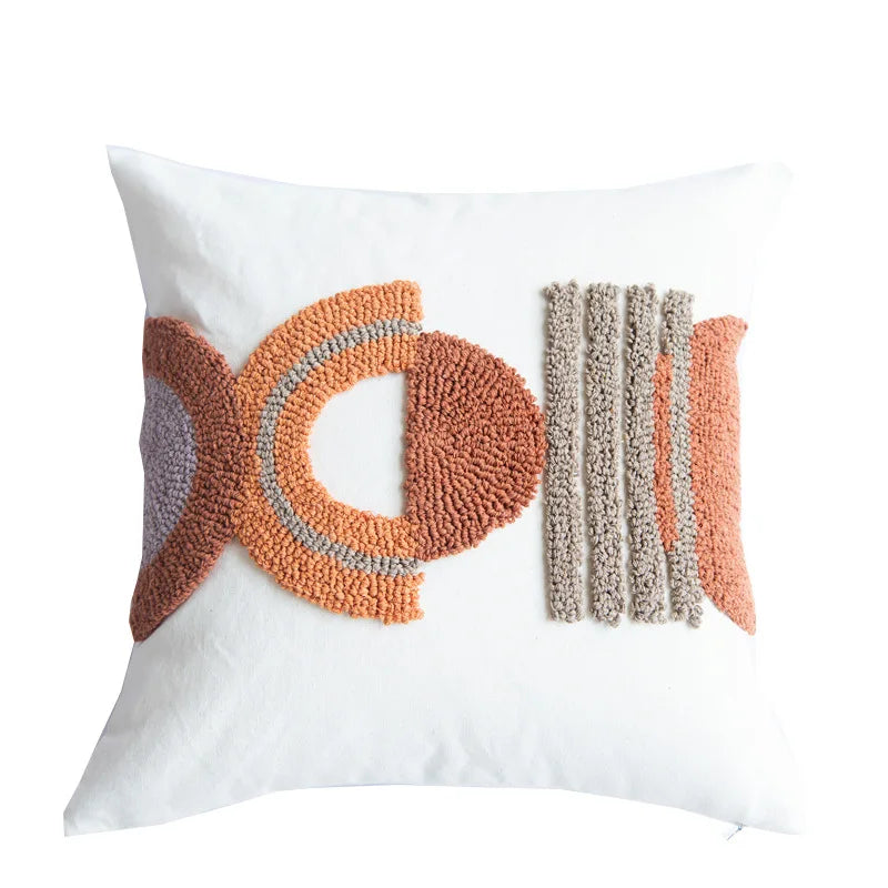 DecorBites™ Half-circle Tufted Cotton Canvas Embroidery Throw Pillow Cover - Modern & Stylish