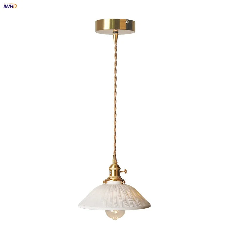 DecorBites™ Copper Ceramic LED Pendant Lights Walnut Wood Hang Lamp
