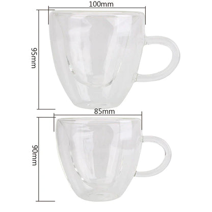 DecorBites™ Heart Glass Mug Set: Double Wall Couple Cups for Tea, Coffee, Beer - Gift Drinkware