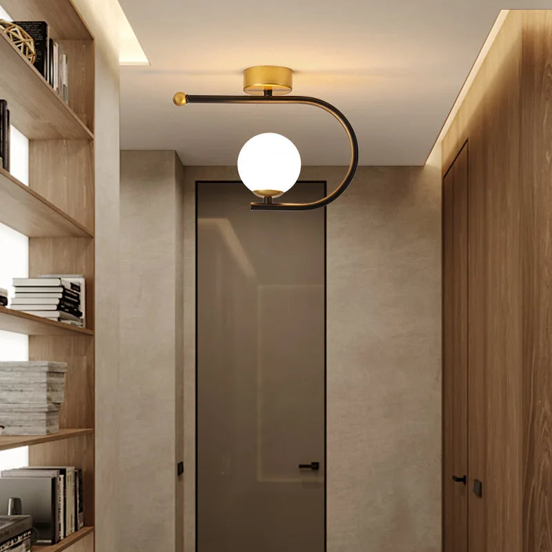 Gold Glass Iron Ceiling Light For Living Space