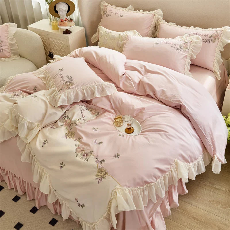 DecorBites™ Flowers Lace Ruffles Princess Wedding Bedding Set 1000TC Egyptian Cotton Collection
