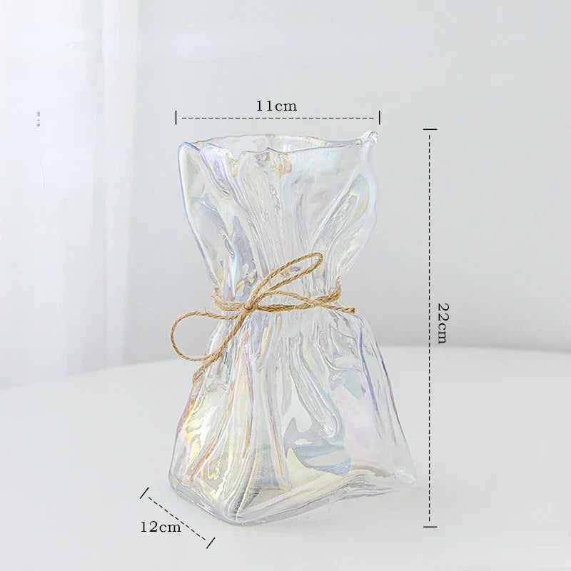 DecorBites™ Clear Glass Vase Irregularly Folded Handicraft Ornaments Hydroponic Flower Vases