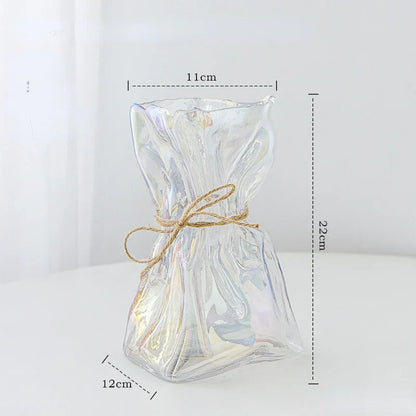 DecorBites™ Clear Glass Vase Irregularly Folded Handicraft Ornaments Hydroponic Flower Vases