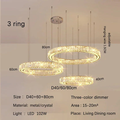 Decorbites™ Golden Crystal Kronleuchter: Nordisch Modern Luxuriöser LED-Hängender Halo für das Wohnzimmer
