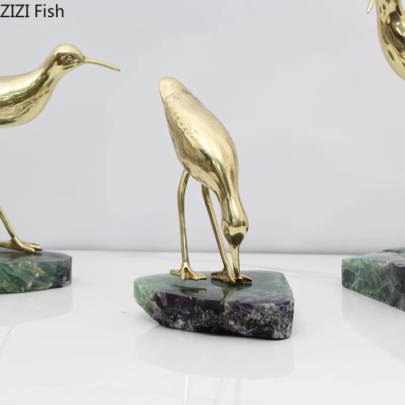 Decorbites™ Goldene Messingvogel auf Marmorsockel Schreibtischornament Statuen-Kunstwerk Dekoration
