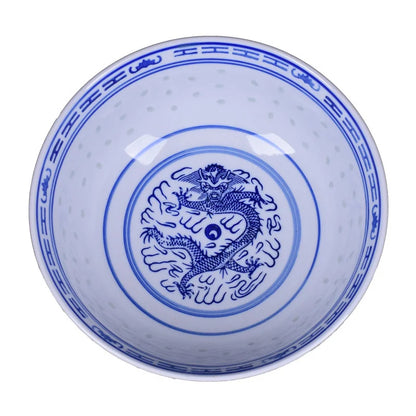 DecorBites™ Dragon Pattern Blue and White Porcelain Ramen Soup Bowl