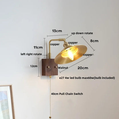 Decorbites™ LED-Wandleuchte aus Walnussholz, drehbar, Kupfer-Nachttischlampe