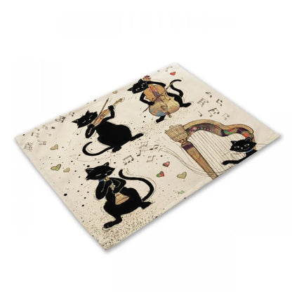Decorbites™ Schwarze Katze Leinen-Platzset für Esstisch & Küchendekoration