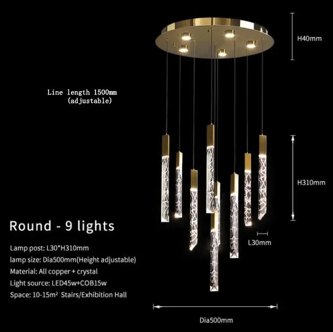 Gold Crystal Loft Chandelier 16-Light For Staircase