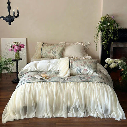 DecorBites™ French Princess Lace Ruffles Bedding Set with Soft Silky Touch