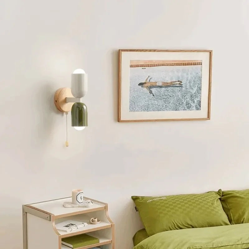 DecorBites™ Cream Zipper Wooden Wall Lamp: Minimalist Nordic Design for Bedroom, Living Room Illumination