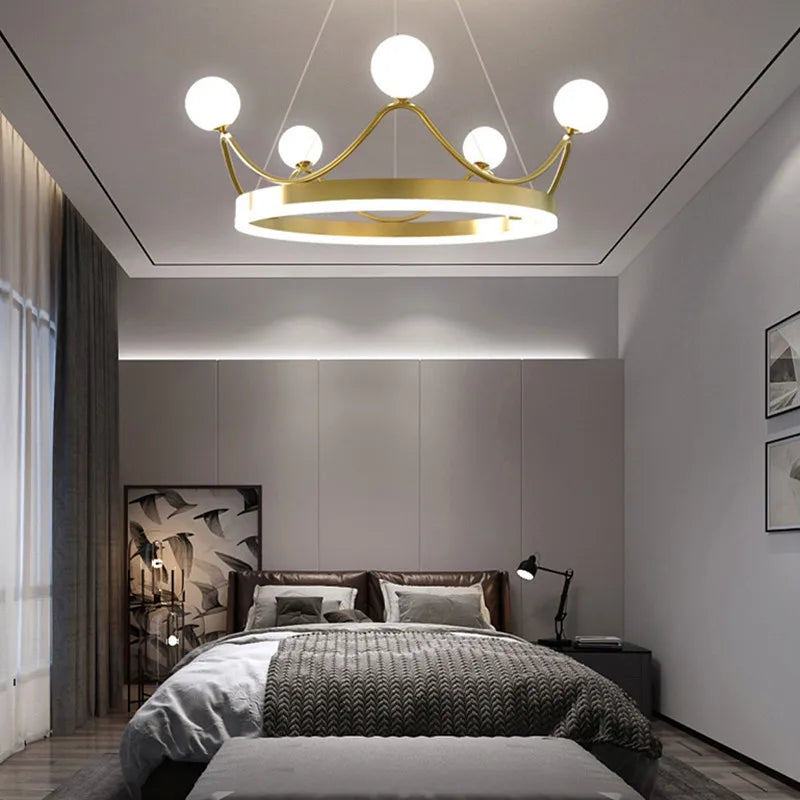 DecorBites™ Crown LED Chandelier: Elegant Ring Lustre for Kids' Room Ceiling Lighting