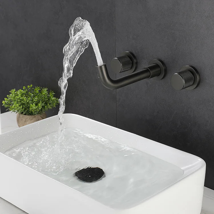 DecorBites™ Brushed Gold Basin Faucet: Single Handle Wall Mount Brass Mixer Tap, Cold/Hot Water