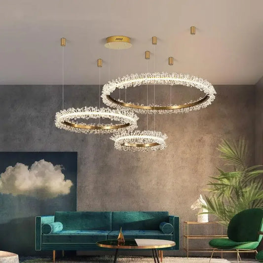 DecorBites™ Crystal Gold Ring LED Chandelier for Home Decoration Luxurious Living Room Dining Bedroom