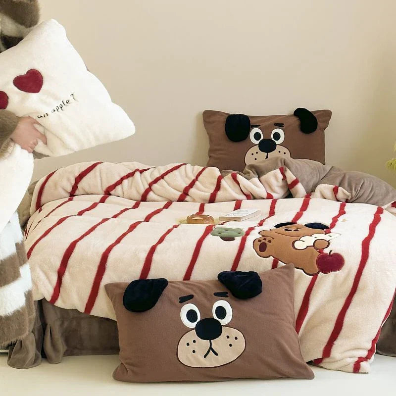 Decorbites™ Gemütliches Herbst-Winter Bettdecken-Set in King-Size mit Samt-Deckenbezug