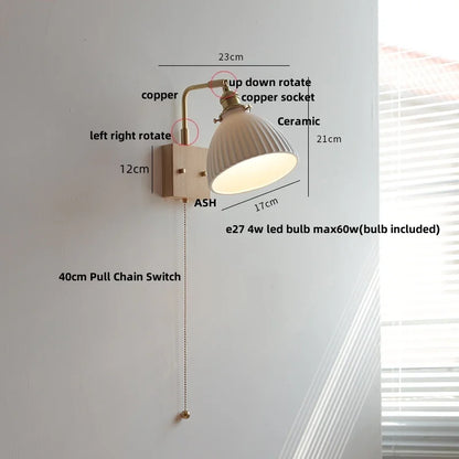 DecorBites™ Globe Ceramic LED Wall Lights Walnut Wood Sconce Rotatable Bedside Lamp