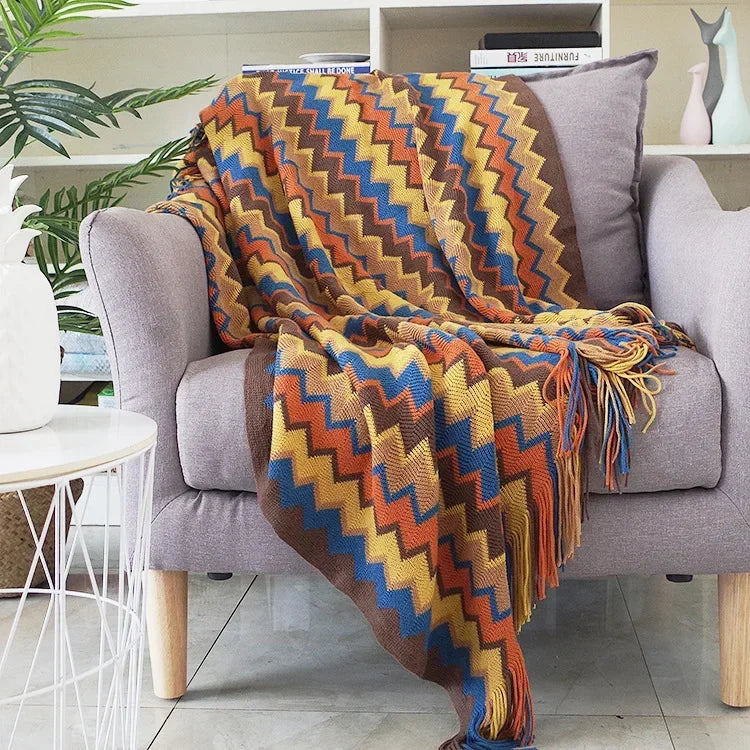 Striped Knit Sofa Blanket
