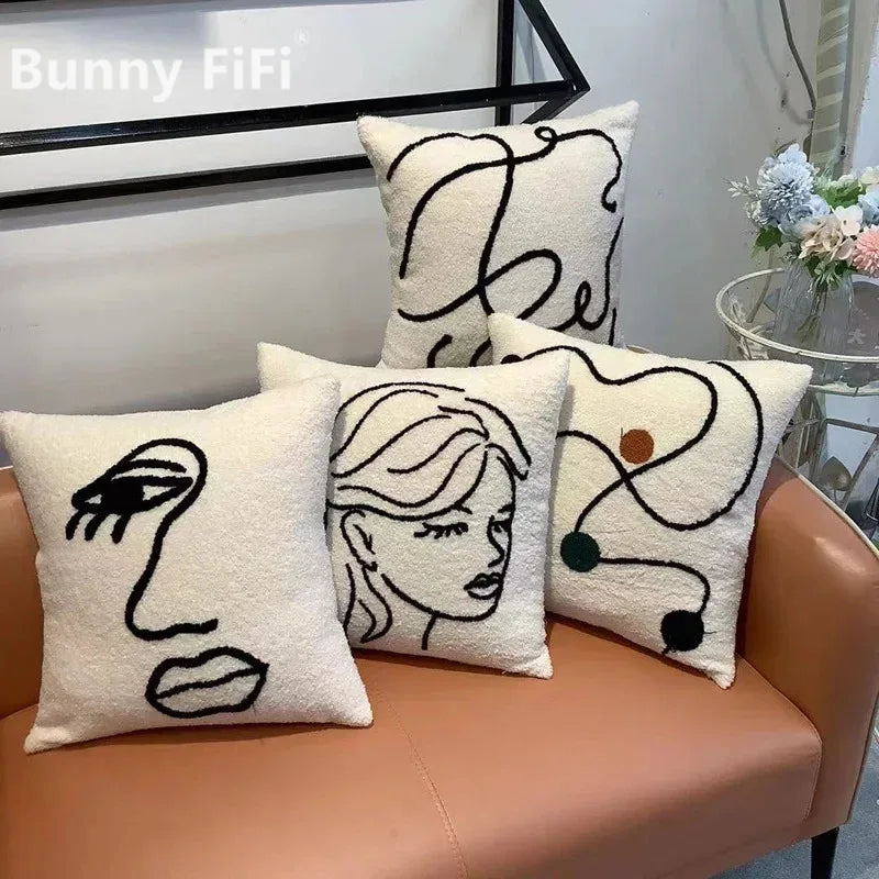Decorbites™ Lammwoll-Gesichtskissenbezug 45x45 Beige Weiß Abstrakte Kunst Kissenbezug